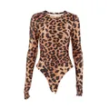 Elegant slim fit leopard print long sleeve crewneck bodysuit for women casual wear - S / Tops / Leopard Print