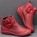Handmade vintage red leather flat ankle boots for women with unique button detail design - 35 / Burgundy