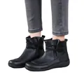 Comfortable black leather ankle boots for women with cozy faux fur lining for winter - 39 / Black