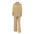 Set casual a due pezzi in cotone e lino color kaki con camicia e pantaloni larghi - Taglia S / Top E Pantaloni / Kaki