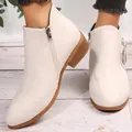 Detail showing the side zipper and chunky wood-textured heel of the white Martin boot - 36 / Double Zipper White