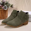 Stylish olive green pointed toe Chelsea boots with cross straps and side zipper details - Army Green