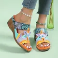 Böhmische Ethno-Keilsandalen mit Blumenmuster, bequeme Sommerpantoletten für Damen. - 36 / Bohemian Ethno Keilabsatz Pantoletten (CX-L212) / Orange