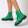 Vibrant green patent leather platform Martin boots with thick black soles for women - 35 / Green