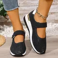 Black perforated wedge sneakers with breathable hollow design and magic tape strap - 36 / Black