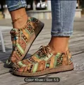 Close-up of ethnic style graffiti canvas shoes with a 2.7cm thick wood grain sole - 36 / Khaki