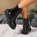 Women's black patent leather platform Martin boots with lace-up and side zipper - 35 / Black