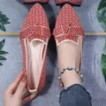 Breathable red and white patterned flyknit flat shoes with a stylish bow for women - 38 / Red Small Plaid
