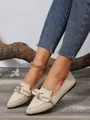 Beige fly-knit pointed-toe flat loafers with an elegant bow decoration for stylish women - 36 / Off White