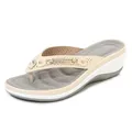 Zijaanzicht van elegante beige dames slippers met sleehak en strass metalen gesp - 36 / Abrikoos