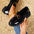 Black patent leather loafers with gold buckle detail and chunky sole for women - 38 / Metal Buckle Decoration Style (9120黑) / Black