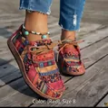 Bohemian ethnic style red graffiti canvas lace-up walking shoes with thick sole - 36 / Red