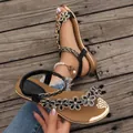 Damen Flache Sandalen für den Sommer mit schwarzen Blumendekoren und funkelnden Strasssteinen - 6 / Schwarz