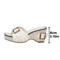 Elegante weiße Plateau-Keilsandalen für Damen mit Leopard-Schnalle und 8cm Absatz - 35 / Weiß