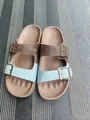 Damen Birkenstock-Stil Sandalen mit braunen und blauen Riemen - 38 / Himmelblau