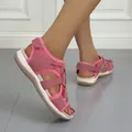 Stijlvolle roze platte strandsandalen voor dames met klittenbandsluiting en open teen - 35 / Watermeloen Rood