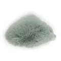 Detail of fluffy mint green faux fur house slippers showing soft and plush texture. - Green