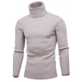 Elegante maglione da uomo a dolcevita in maglia a coste color beige per l'inverno - Taglia M / Top / Kaki