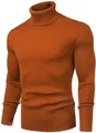 Maglione a collo alto a coste da uomo arancione bruciato, vestibilità slim invernale - Colore caramello