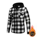 Stylish men's black and white checkered hooded jacket featuring warm fleece lining - S / Tops / Black