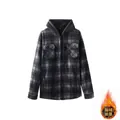 Men's classic grey and black plaid hooded jacket with warm interior fleece lining - S / Tops / Gray