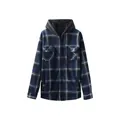 Blue plaid fleece-lined hooded jacket with zipper for men's winter warmth - S / Tops / Blue