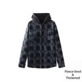 Men's grey and black plaid hooded jacket featuring warm fleece lining and zipper - Blue Gray