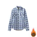 Camisa clásica de cuadros azules y blancos para hombre con forro polar cálido de invierno - S / Tops / Azul