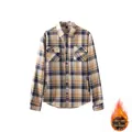 Camisa de cuadros para hombre de otoño invierno con forro polar cálido en marrón - S / Tops / Caqui
