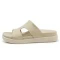Beige women's rhinestone platform slide sandals with wedge sole for summer beach - 41 / Apricot