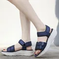 Lightweight navy sports sandals with thick platform sole and Velcro straps - 36 / Black