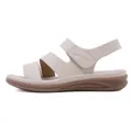 Side view of comfortable beige wedge sandals with Velcro straps and textured sole - 36 / Apricot