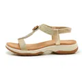 Elegant bohemian gold wedge sandals featuring sparkling rhinestone t-strap and soft sole - 36 / Gold
