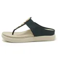 Elegant women's thick sole thong sandals featuring gold metal disc accents in dark blue - 41 / Black