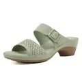 Elegant women's sage green wedge sandals featuring sparkling rhinestone detailing and buckle - 35 / Rhinestone Wedge Sandals (678-4) / Green