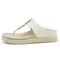 Elegant women's beige thick-sole thong sandal featuring golden sequin embellishments - 41 / White