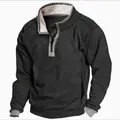 Detail view of men's quarter-zip sweatshirt with warm fleece-lined stand collar - S / Tops / Black