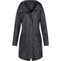 Detailed view of women's black mid-length hooded outdoor windbreaker hiking jacket - S / Tops / Black
