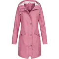 Front view of a stylish pink mid-length hooded windbreaker jacket with black snap buttons - Pink