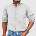 Vista dettagliata della camicia casual da uomo grigio chiaro a maniche lunghe chic - Taglia M / Top / Bianco