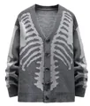 Gilet gothique gris avec motif jacquard squelette blanc et fermeture à boutons - 3XL / Hauts / Gris