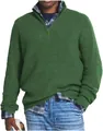 Detailed texture of a green men's ribbed knit sweater with a stylish quarter-zip collar - Green