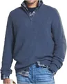 Classic blue men's quarter-zip ribbed sweater for autumn and winter daily casual wear - Blue