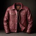 Men's vintage burgundy lapel leather jacket American workwear style - S / Tops / Red