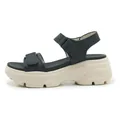 Women's black platform sandals with adjustable velcro straps and chunky beige sole - 41 / Black
