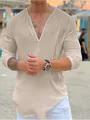 Vue détaillée d'une chemise décontractée en coton à manches longues pour homme beige - S / Hauts / Kaki