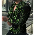 Detailansicht eines Slim-Fit Herren-Langarmshirts mit auffälligem neongrünem Marmordruck - Grün