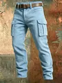 Men's light blue corduroy cargo pants with slim fit design and multiple pockets detail - Sky Blue