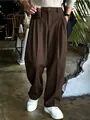 Pantaloni da completo uomo marroni a gamba dritta, stile casual largo - Caffè