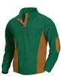 Men's casual standing collar green corduroy top with brown side and elbow patches - S / Tops / Green